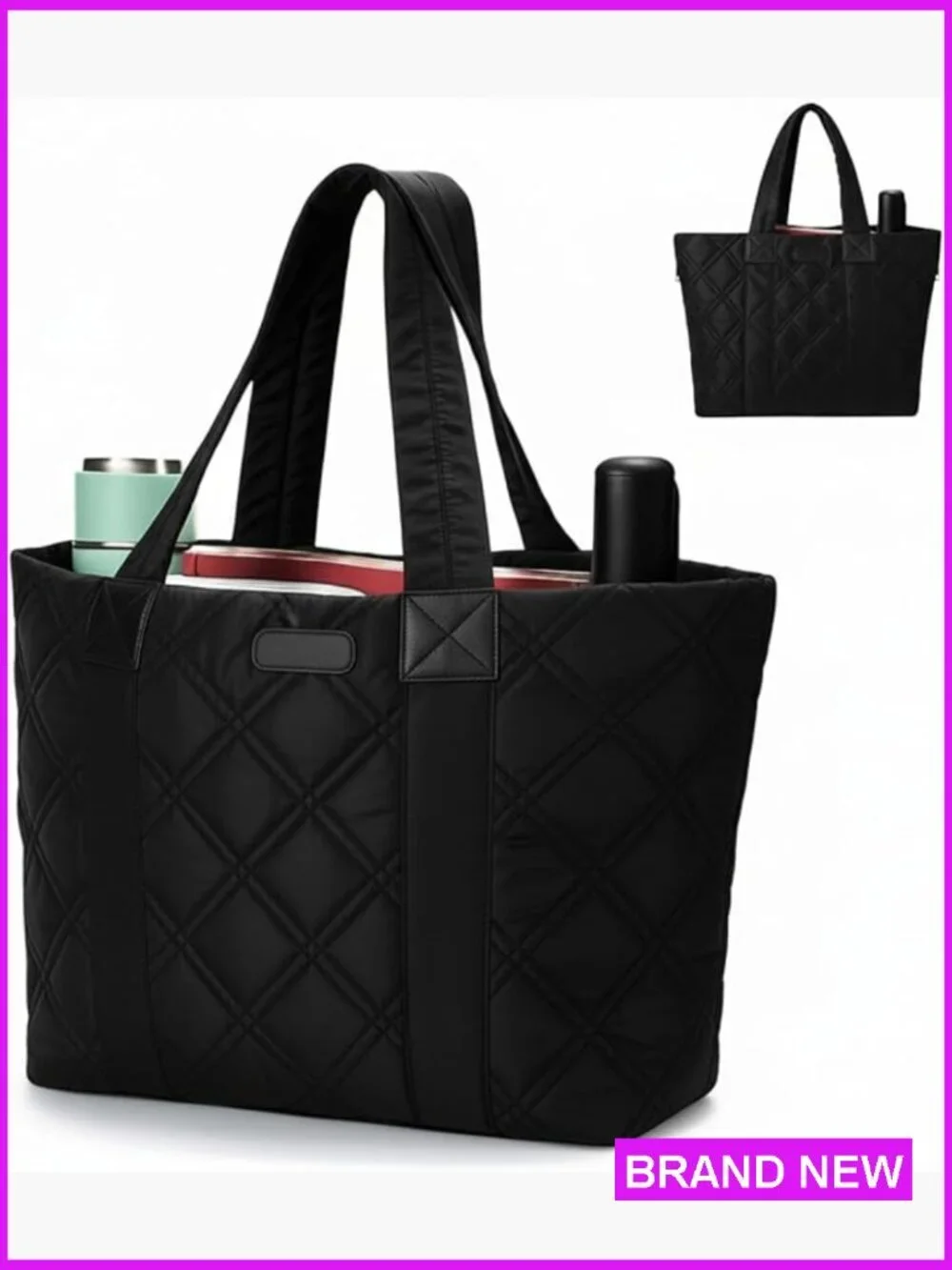 Lightweight Puffer Tote Bag Quilted Shoulder Travel Work Gym with Zipper